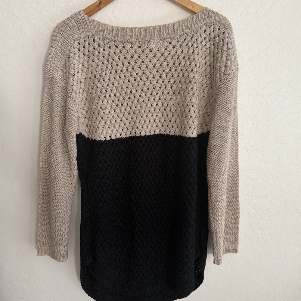 Soft Surroundings L Open Knit ColorBlock Sweater Neutral Boatneck Minimalist - Picture 5 of 5